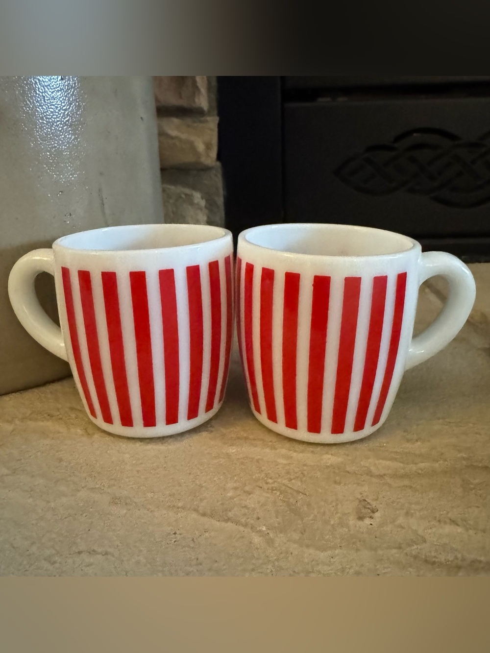 Vintage Candy Stripe Milk Glass Coffee Stripe - Set of 2
